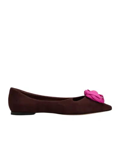 Roger Vivier Rose Ball Embellished Suede Ballet Flats In Burgundy