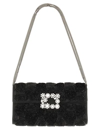 Roger Vivier Rose Vivier Embellished Satin Clutch In Black