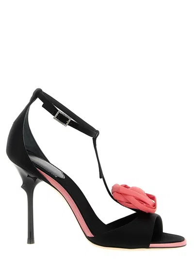 Roger Vivier 100mm Epine Rose T-strap Satin Sandals In Black