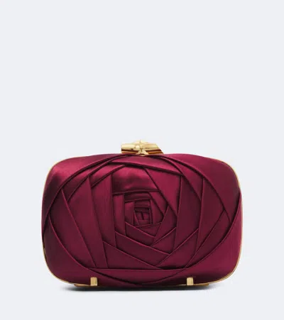 Roger Vivier Rose Vivier Satin Clutch In Burgundy