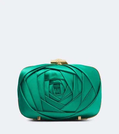 Roger Vivier Rose Vivier Satin Clutch In Green