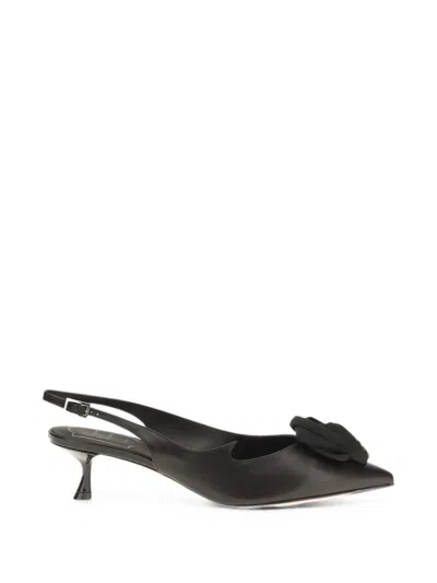 Roger Vivier I Love Vivier Roses 45 Twill-trimmed Leather Slingback Pumps In Black