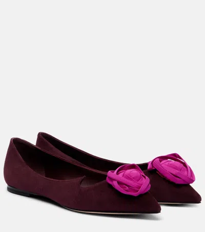 Roger Vivier Goat Leather Flat Shoes With Silk Details In Burgundy