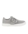 Roger Vivier Very Vivier Suede Buckle Slip-on Sneakers In Gray
