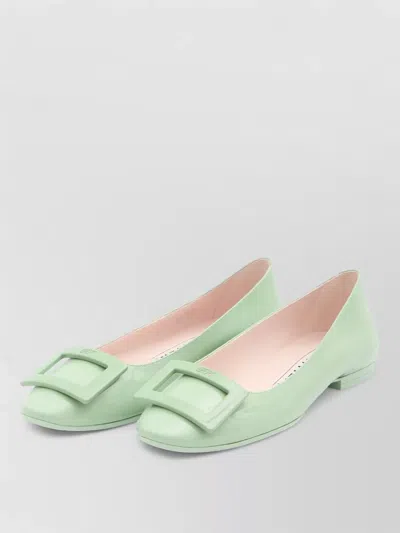 Roger Vivier Round Toe Gommettine Buckle Bow Ballerinas In Green