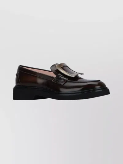 Roger Vivier Round Toe Leather Buckle Loafers Design In Black