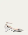 Roger Vivier Roundy Metallic Ankle-strap Pumps In Argento