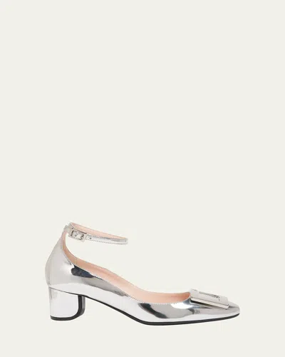 Roger Vivier Roundy Metallic Ankle-strap Pumps In Silver