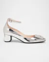 Roger Vivier Roundy Metallic Ankle-strap Pumps In Argento