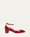Roger Vivier Roundy Lacquered Ankle Strap Dec 45 Pumps In Rubino Scuro