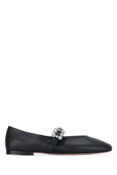 Roger Vivier Black Leather Efflorescence Ballet Flats With A Strap In Animal Print