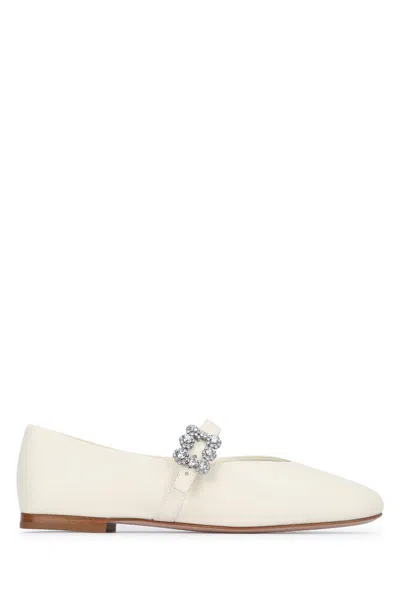 Roger Vivier Ballerina Shoes Round Toe Embellished Buckle In White