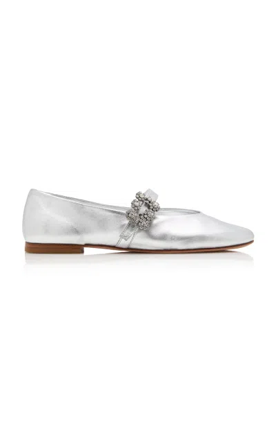 Roger Vivier Roundytoe Mini Flowers Flats In Silver