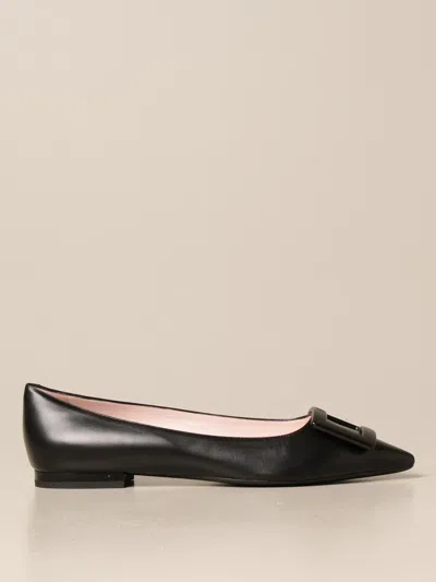 Roger Vivier Rubber Ballerina In Leather In Black