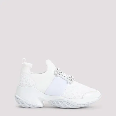 Roger Vivier Viv' Run White Trainers In Technical Fabric With Rhinestone Buckle In Bianco