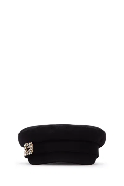 Roger Vivier Embellished Wool-blend Hat In Black