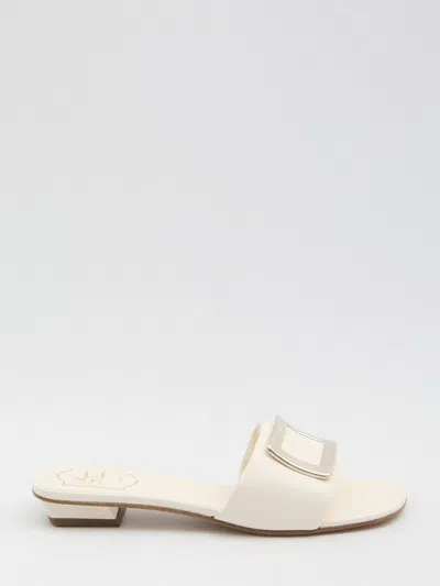 Roger Vivier Square Buckle Leather Slides White In Multi