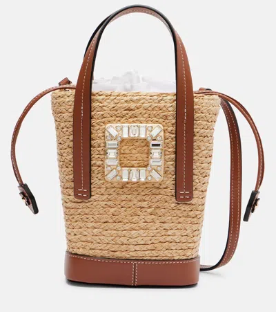 Roger Vivier Rv Skate Mini Raffia Bucket Bag In Neutral