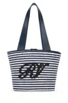 Roger Vivier Small Striped Tote Bag With Dual Handles In Blue