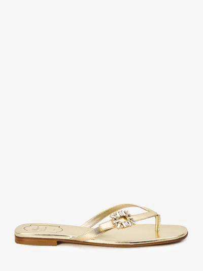 Roger Vivier Crystal Slider Sandals In Gold