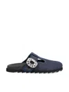 Roger Vivier Slidy Viv Embellished Denim Mules In Blue