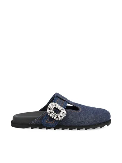 Roger Vivier Slidy Viv Denim Mules In Blue
