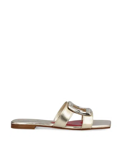 Roger Vivier 10mm Metallic Leather Flats Sandals In Gold