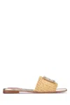 Roger Vivier 10mm Strass Buckle Raffia Flat Slides In Beige