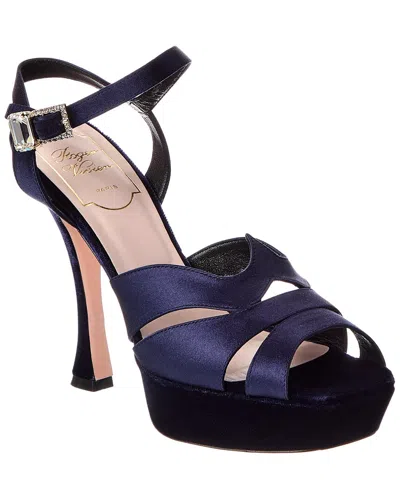 Roger Vivier Satin & Velvet Platform Sandal In Blue