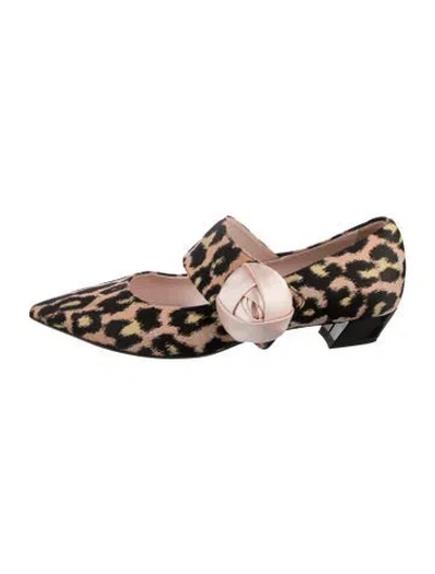 Pre-owned Roger Vivier Satin Animal Print Mary Jane Flats In Black/pink