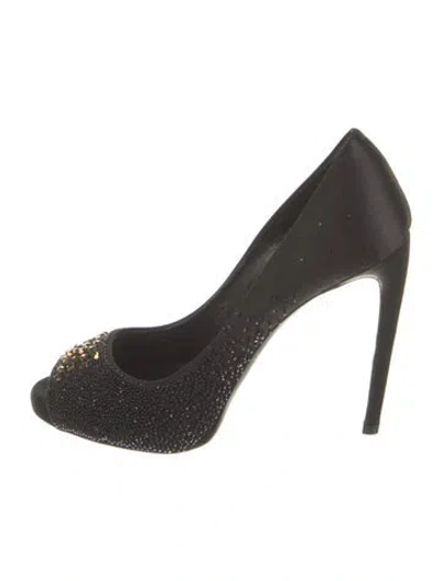 Pre-owned Roger Vivier Satin Beaded Accents Pumps In Black