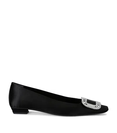 Roger Vivier Satin Belle Vivier Flats In Black