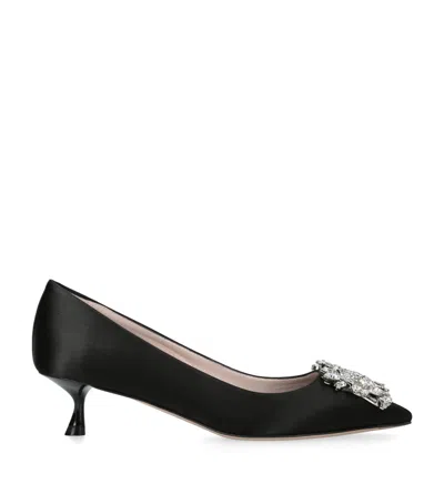 Roger Vivier Satin Bouquet Strass Buckle Pumps 45 In Black
