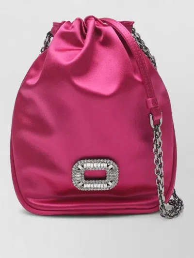 Roger Vivier Satin Bucket Bag Chain Strap Embellishment In Pink