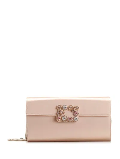 Roger Vivier Flower Buckle Leather Envelope Clutch In Danza