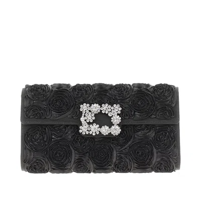 Roger Vivier Satin Clutch With Floral Details In Black