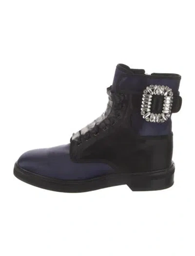 Pre-owned Roger Vivier Satin Colorblock Pattern Combat Boots In Black