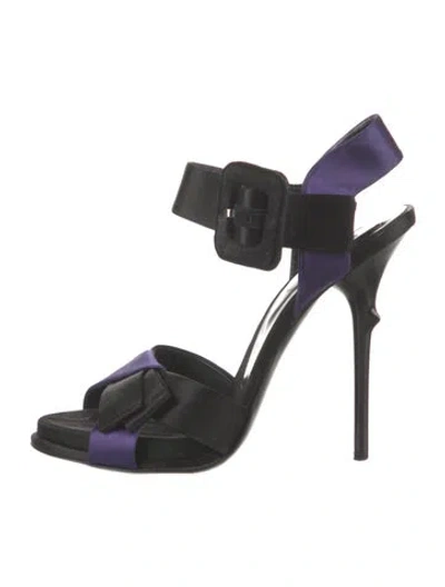 Pre-owned Roger Vivier Satin Colorblock Pattern Slingback Sandals In Black