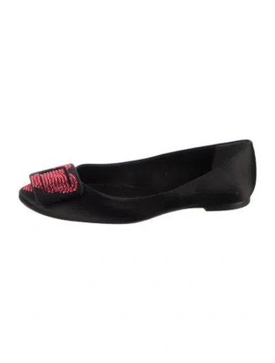 Pre-owned Roger Vivier Satin Crystal Embellishments Ballet Flats In Black