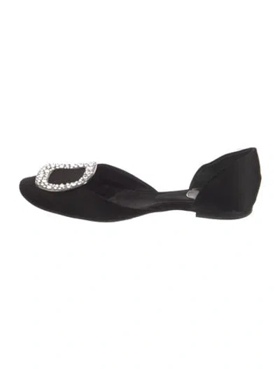 Pre-owned Roger Vivier Satin Crystal Embellishments Ballet Flats In Black