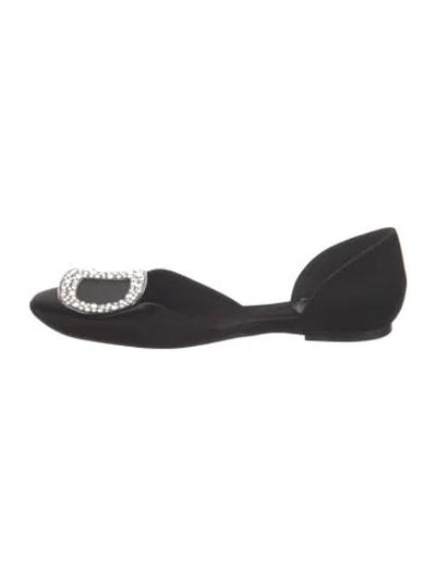 Pre-owned Roger Vivier Satin Crystal Embellishments Ballet Flats In Black