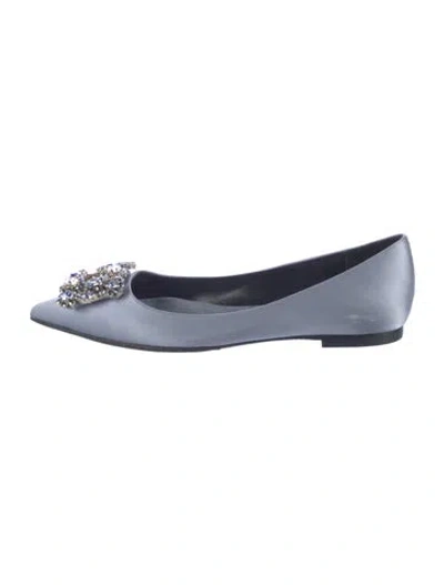 Pre-owned Roger Vivier Satin Crystal Embellishments Ballet Flats In Blue