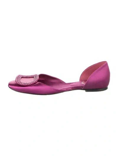 Pre-owned Roger Vivier Satin Crystal Embellishments Ballet Flats In Pink