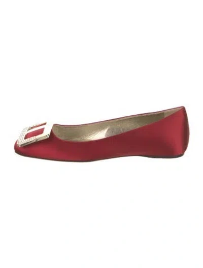 Pre-owned Roger Vivier Satin Crystal Embellishments Ballet Flats In Red