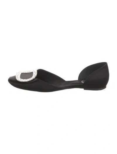 Pre-owned Roger Vivier Satin Crystal Embellishments D'orsay Flats In Black