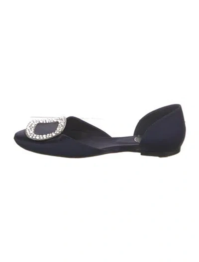 Pre-owned Roger Vivier Satin Crystal Embellishments D'orsay Flats In Blue