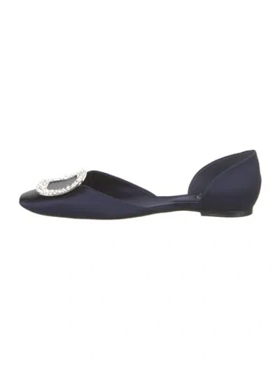 Pre-owned Roger Vivier Satin Crystal Embellishments D'orsay Flats In Blue