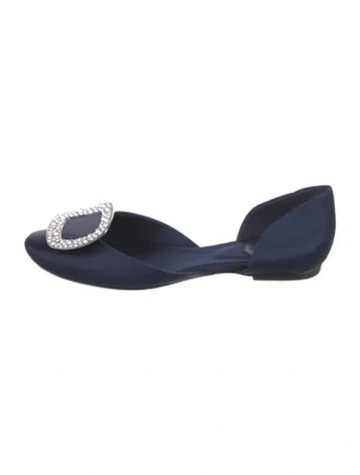 Pre-owned Roger Vivier Satin Crystal Embellishments D'orsay Flats In Blue