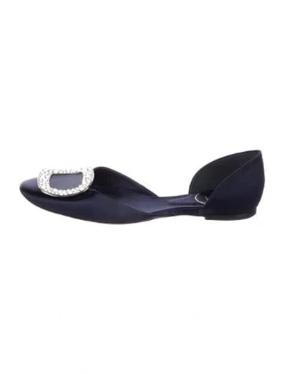 Pre-owned Roger Vivier Satin Crystal Embellishments D'orsay Flats In Blue