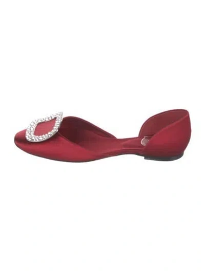 Pre-owned Roger Vivier Satin Crystal Embellishments D'orsay Flats In Red